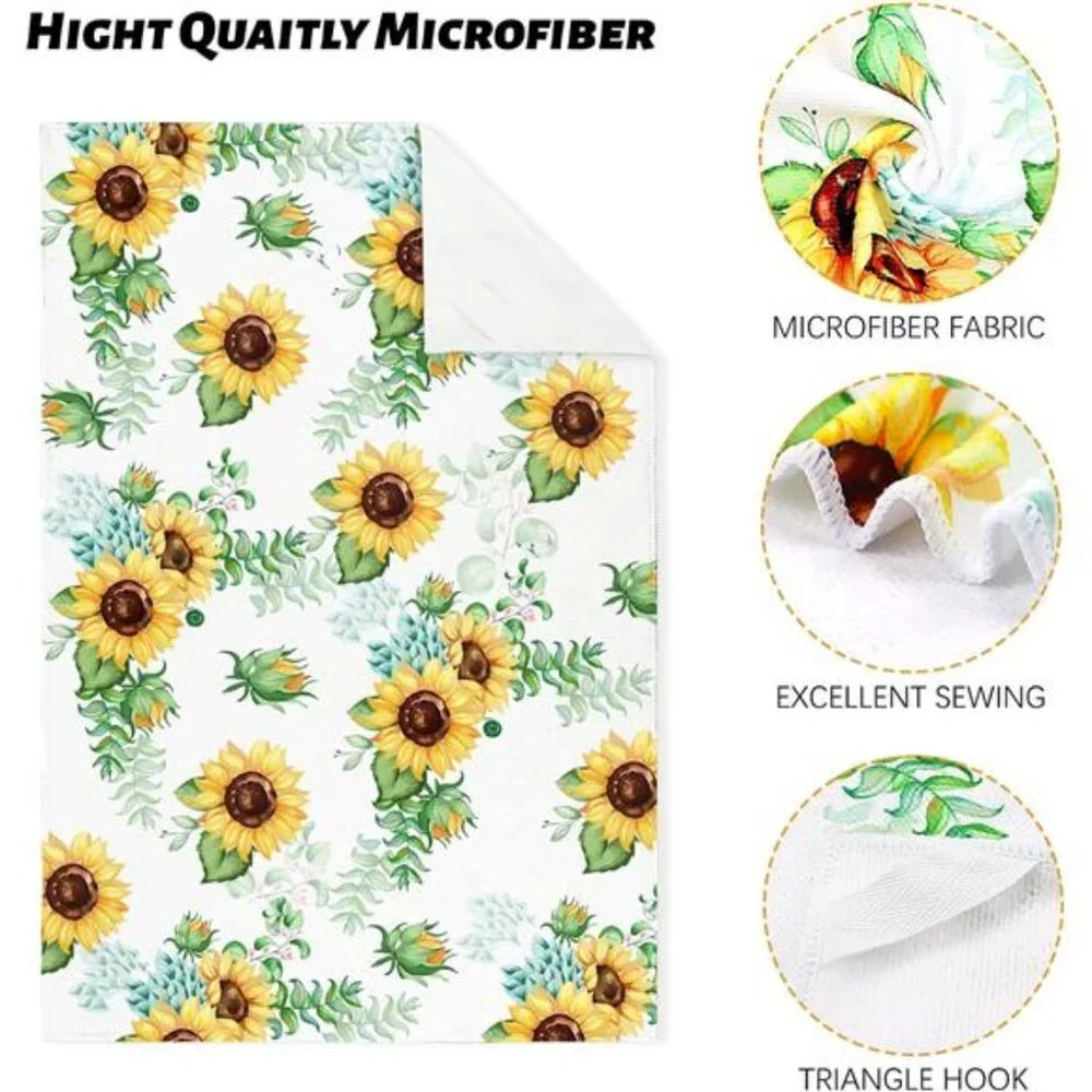 Sunny Sunflower Dish Towels Decorative Tea Towels for Kitchen